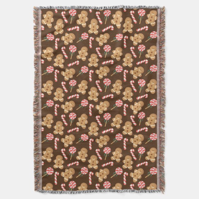 Niedlich Gingerbrot Man Candy Canes Holiday Patter Decke (Vorderseite Vertikal)