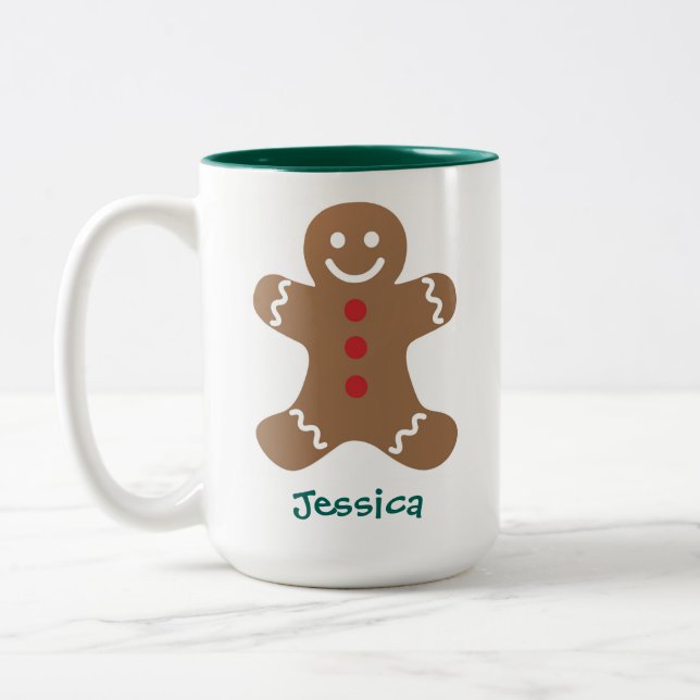 Niedlich Gingerbrot Mann Personalisiert Zweifarbige Tasse (Links)