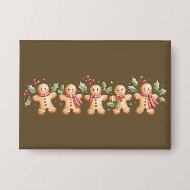 Niedlich Gingerbrot Mann Weihnachten Weihnachtsfes Button (Vorderseite)