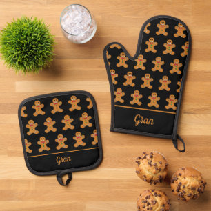 Niedlich Gingerbrot Männer Gemusterter Individuell Ofenhandschuh & Topflappen-Set