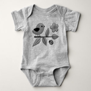 Niedlich Gingham Bird und Ladybug Garden Art Baby Strampler