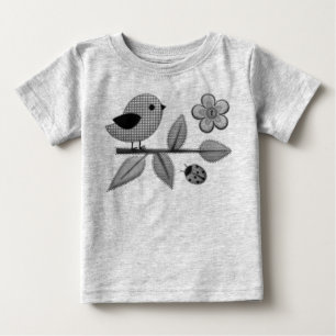 Niedlich Gingham Bird und Ladybug Garden Art Baby T-shirt