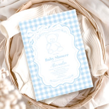 Niedlich Gingham French Teddy Bear Baby Shower