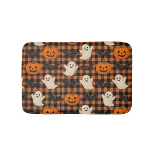 Niedlich, Gingham-halloween-Geist-Kürbisbäume Badematte