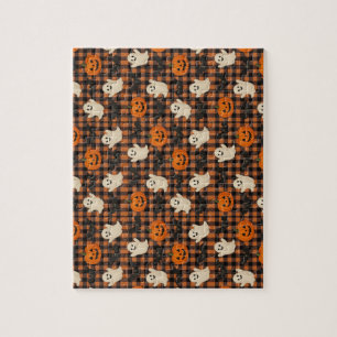 Niedlich, Gingham-halloween-Geist-Kürbisbäume Puzzle