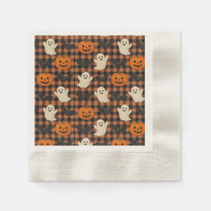 Niedlich, Gingham-halloween-Geist-Kürbisbäume Serviette