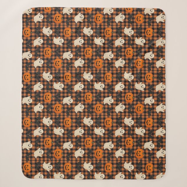 Niedlich, Gingham-halloween-Geist-Kürbisbäume Sherpadecke (Vorderseite)
