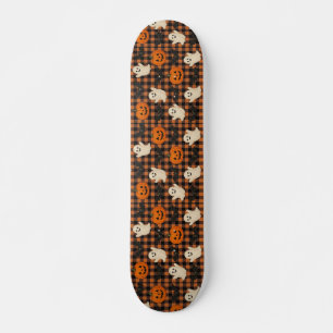 Niedlich, Gingham-halloween-Geist-Kürbisbäume Skateboard