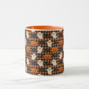 Niedlich, Gingham-halloween-Geist-Kürbisbäume Tasse