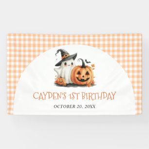 Niedlich Gingham Halloween Ghost 1. Geburtstag Banner