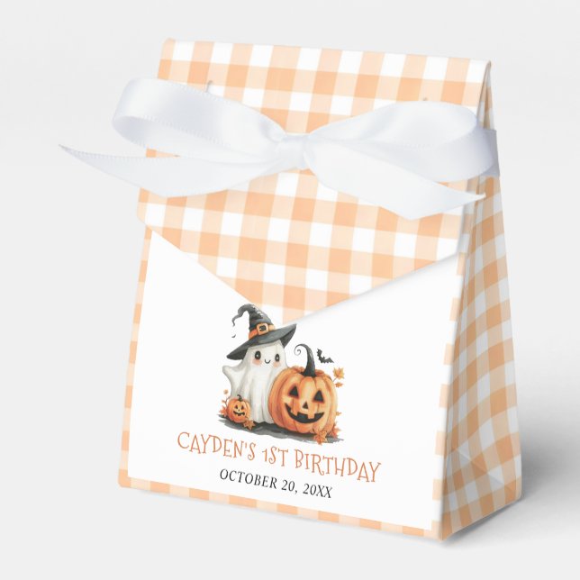 Niedlich Gingham Halloween Ghost 1. Geburtstag Geschenkschachtel (Vorderseite)