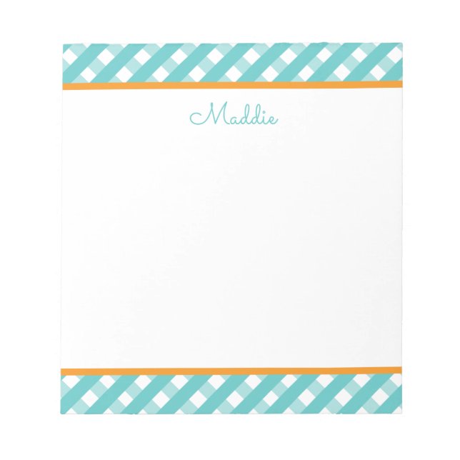 Niedlich Gingham Personalisiert Notepad Notizblock (Vorderseite)