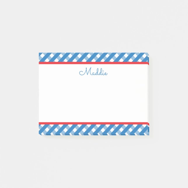 Niedlich Gingham Personalisiert Notepad Post-it Klebezettel (Vorderseite)