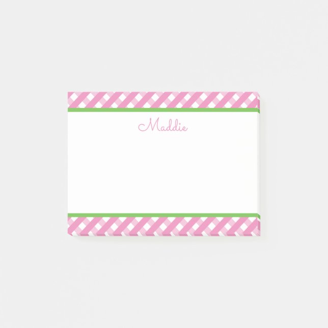 Niedlich Gingham Personalisiert Post-it Notepad Klebezettel (Vorderseite)