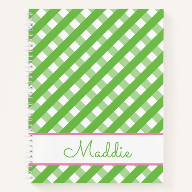 Niedlich Gingham Personalisiert Spiral Notebook Notizbuch (Vorderseite)