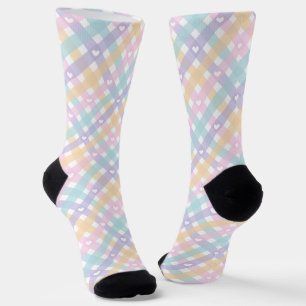 Niedlich Gingham Plaid Hearts Socken