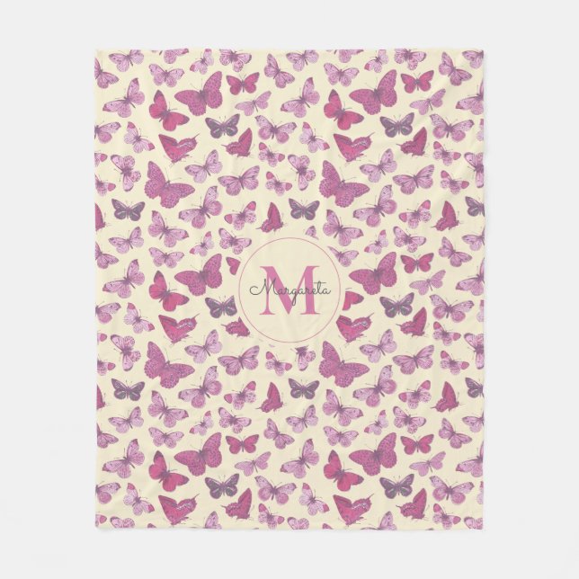 Niedlich Giralrosa Schmetterlingsmuster Fleecedecke (Vorderseite)