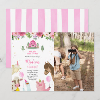 Niedlich Girl 2. Farm Foto Geburtstag Einladung