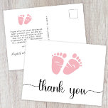 Niedlich Girl Baby Dusche Vielen Dank Postkarte<br><div class="desc">Niedlich vielen Dank an die Postkarte für die Dusche Ihres Mädchens mit "danke" in einem stilvollen Drehbuch mit Wimpern und einer rosa Wasserfarbe von Babyfüßen. Auf der Rückseite personalisieren Sie Ihre Danksagung oder verlass leer für eine handschriftliche Notiz.</div>