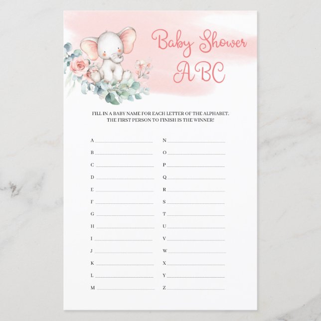 Niedlich Girl Baby Elephant Eucalyptus Baby Dusche (Vorderseite)