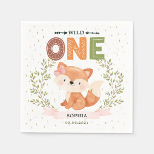 Niedlich Girl Baby Fox 1. Geburtstagspapier Napkin Serviette