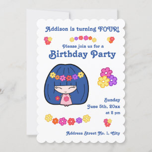 Niedlich Girl Birthday Party Einladungen Kawaii Gi