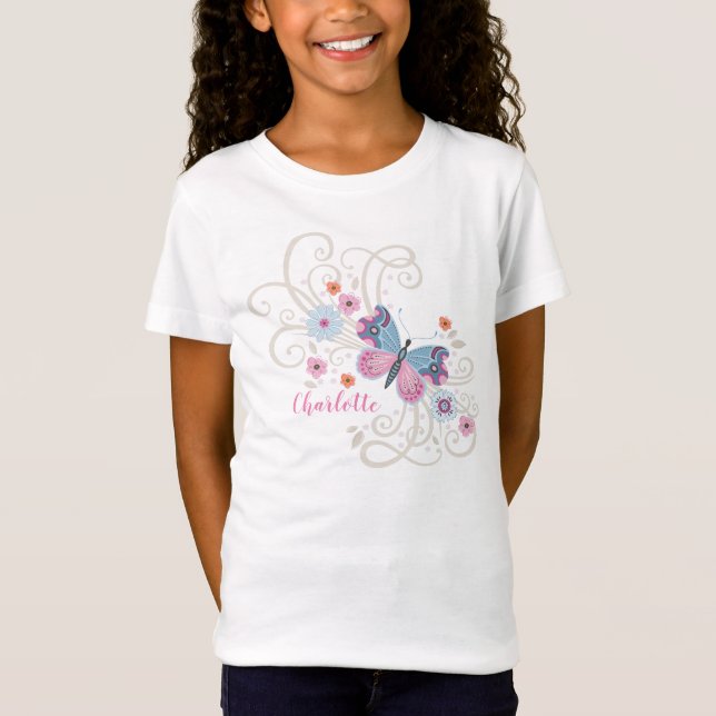 Niedlich Girl Butterfly T-Shirt (Vorderseite)