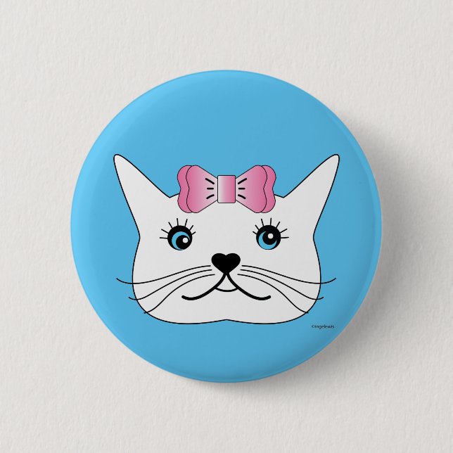 Niedlich-Girl-Cat-with-Pink-Bow Button (Vorderseite)