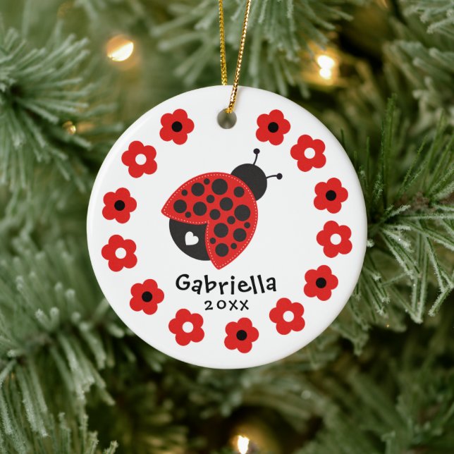 Niedlich Girl Christmas Ladybug Keramik Ornament (Baum)