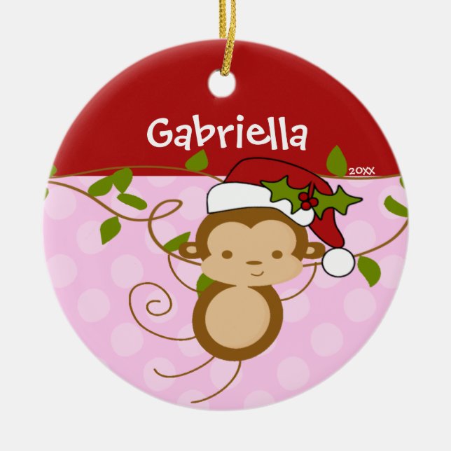 Niedlich Girl Christmas Ornament Monkey Pink Rot (Vorne)