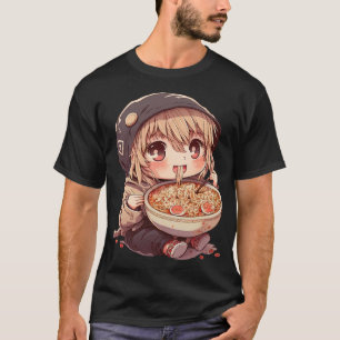 Niedlich Girl Eating Ramen Noodles Kawaii Anime Ki T-Shirt