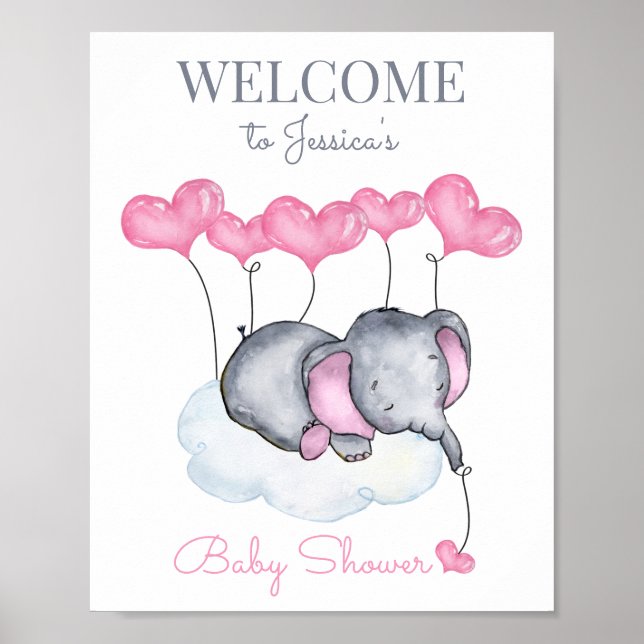 Niedlich Girl Elephant Babydusche Begrüßungszeiche Poster (Vorne)