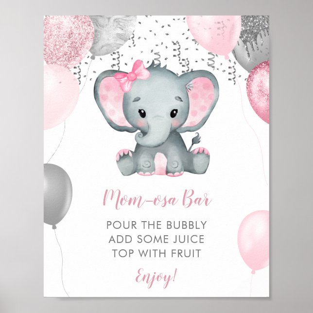 Niedlich Girl Elephant Balloons Babydusche Momosa Poster (Vorne)