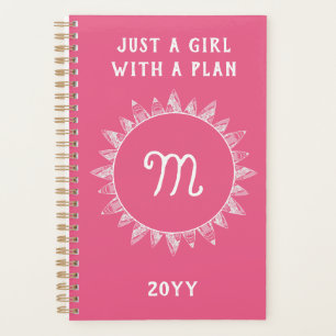 Niedlich Girl Feminine Pink White Monogram Planer