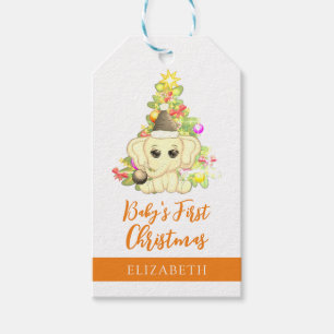 Niedlich Girl First Christmas Orange Elephant Baby Geschenkanhänger