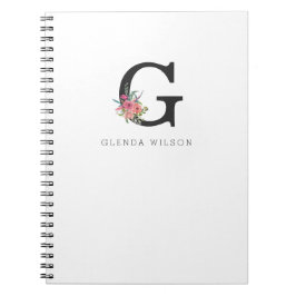 Niedlich Girl Floral Watercolor Boho Pink Monogram Notizblock