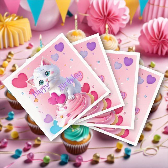 Niedlich Girl Fun White Kitten Cupcake Geburtstags Serviette (Von Creator hochgeladen)