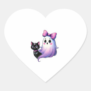 Niedlich Girl Ghostie Black Cat Pink Bow Ghost Hal Herz-Aufkleber