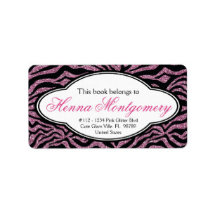 Niedlich Girl Glitzer Look PINK Zebra Buchzeichen Adressaufkleber