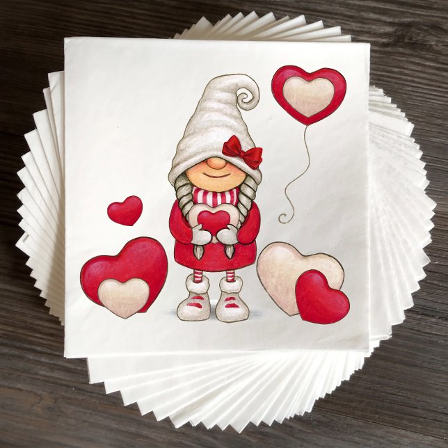 Niedlich Girl Gnome Fairytale Roter Garten Party Serviette (Von Creator hochgeladen)