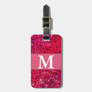 Niedlich Girl Hot Pink Red Glitzer Monogram Contac Gepäckanhänger