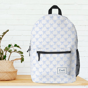 Niedlich Girl Hübsch Blue Coquette Bows Monogram Bedruckter Rucksack