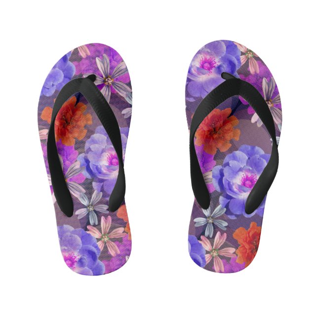 Niedlich & Girl Lila Blumenmuster Trendy Colorful Kinderbadesandalen (Fußbett)