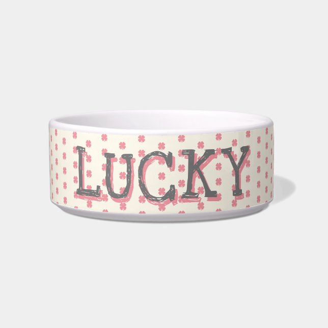 Niedlich Girl Lucky Pink Clover Pattern Name Napf (Vorderseite)