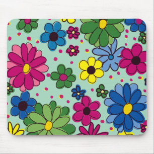 Niedlich, Girl Mint Green mit farbenfroher Blüte Mousepad