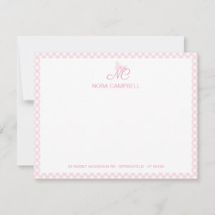 Niedlich Girl Monogram Name Baby Pink Gingham Karo Mitteilungskarte