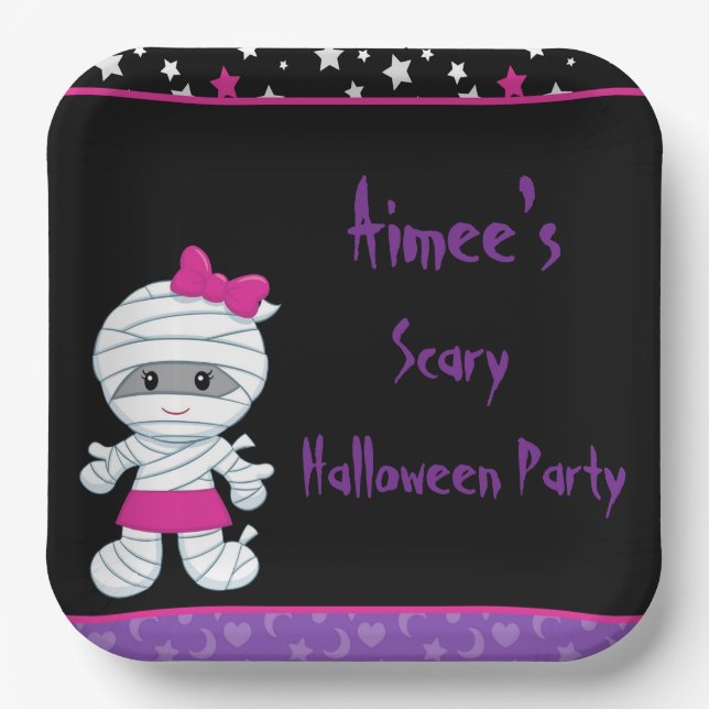 Niedlich Girl Mummy Halloween-Party Pappteller (Vorderseite)