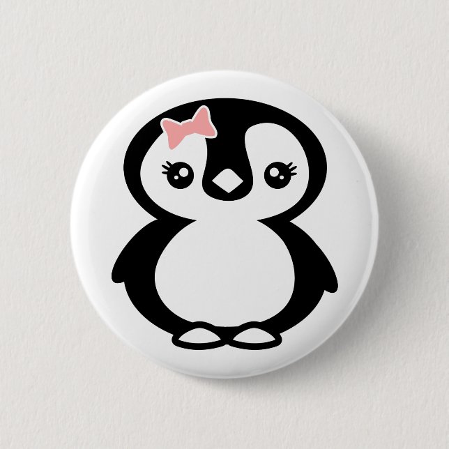 Niedlich Girl Penguin Button (Vorderseite)