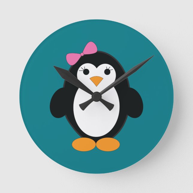 Niedlich Girl Penguin Runde Wanduhr (Vorderseite)