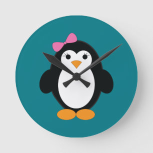 Niedlich Girl Penguin Runde Wanduhr